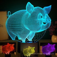 Animal 3D Abstrato Cutely 3D Little Pig Lâmpada Criativa Night Light 7 Mudança de Cor LEVOU Mesa Lâmpada de Mesa com Carregador USB